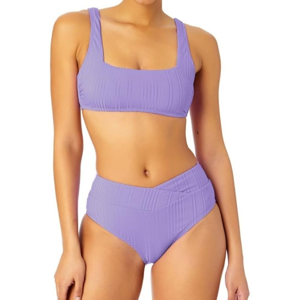 NWT Salt + Cove Purple Ribbed Bikini Set High Waist Size Large